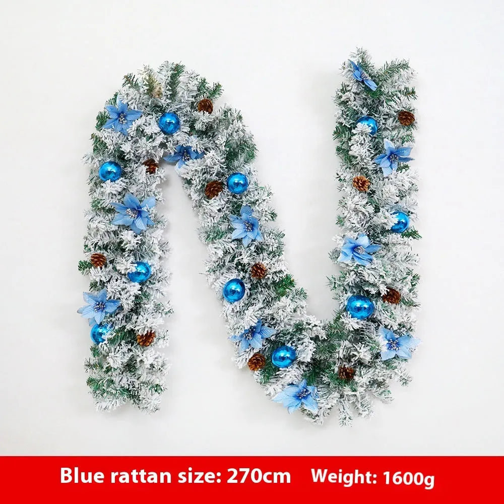240cm Christmas rattan garland with flocking texture in golden colour option