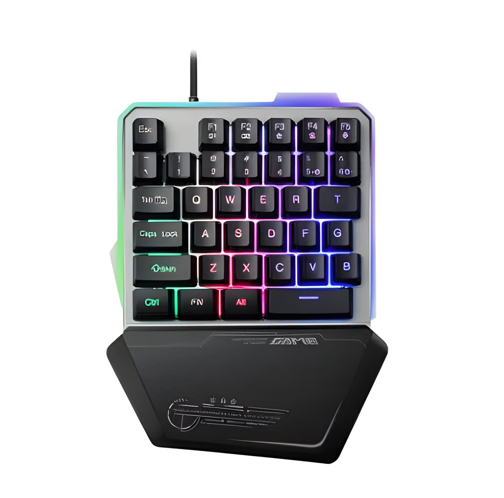 Black G40 one-handed mechanical gaming keyboard with RGB backlit keys on a desktop