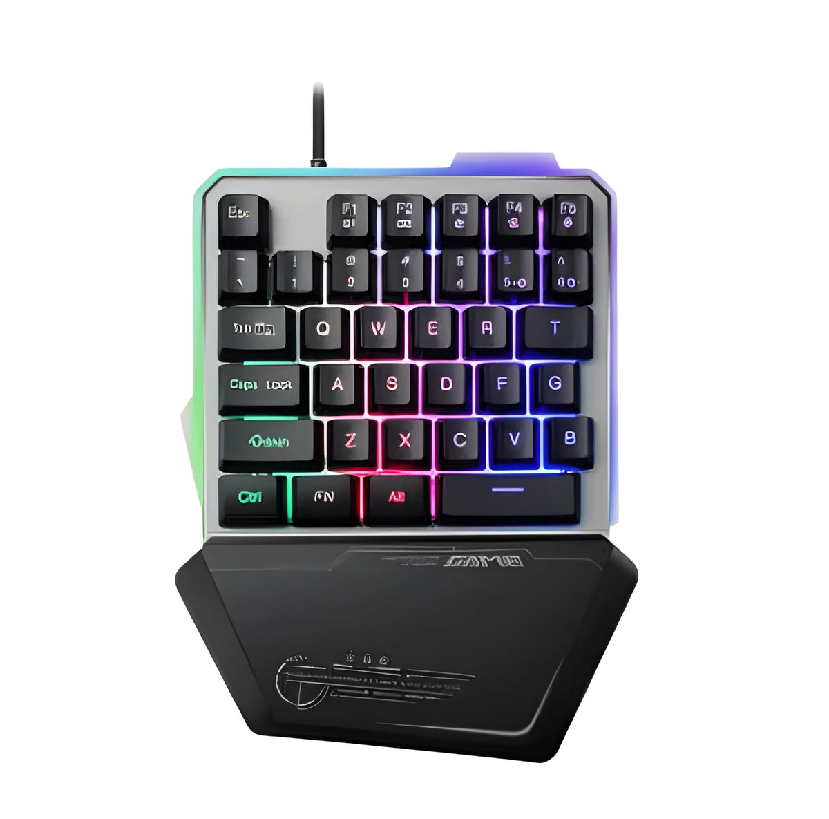 Black G40 one-handed mechanical gaming keyboard with RGB backlit keys on a desktop