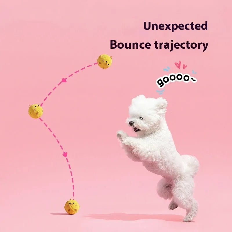 Spherical cartoon dog teeth cleaning toy with sounding feature in chick, bee, and pig styles