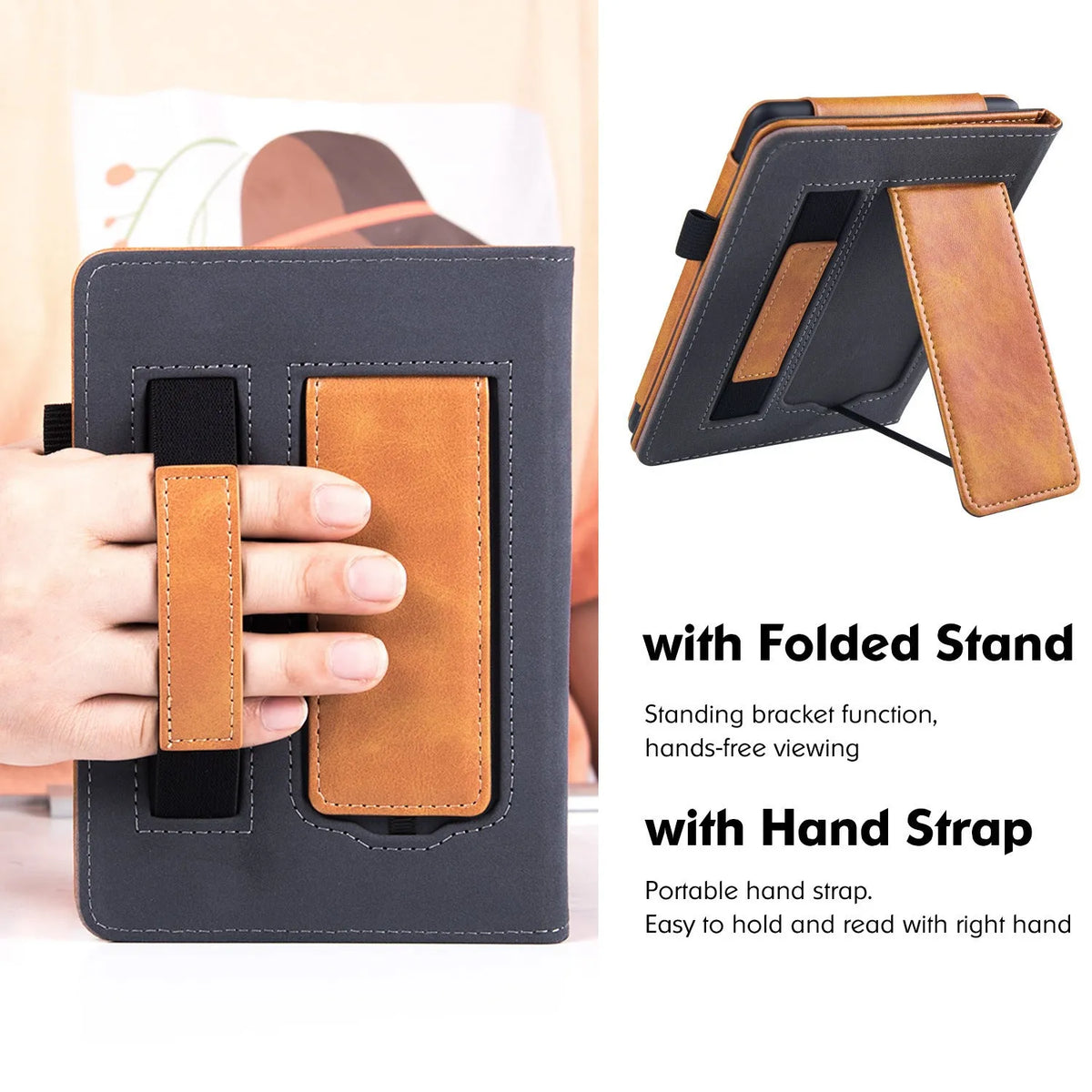 Kindle Paperwhite 5 leather case with adjustable wrist bracket in multiple colour options