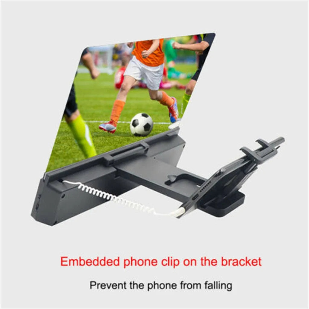 12-inch mobile phone screen amplifier with flexible gooseneck on a table next to a smartphone