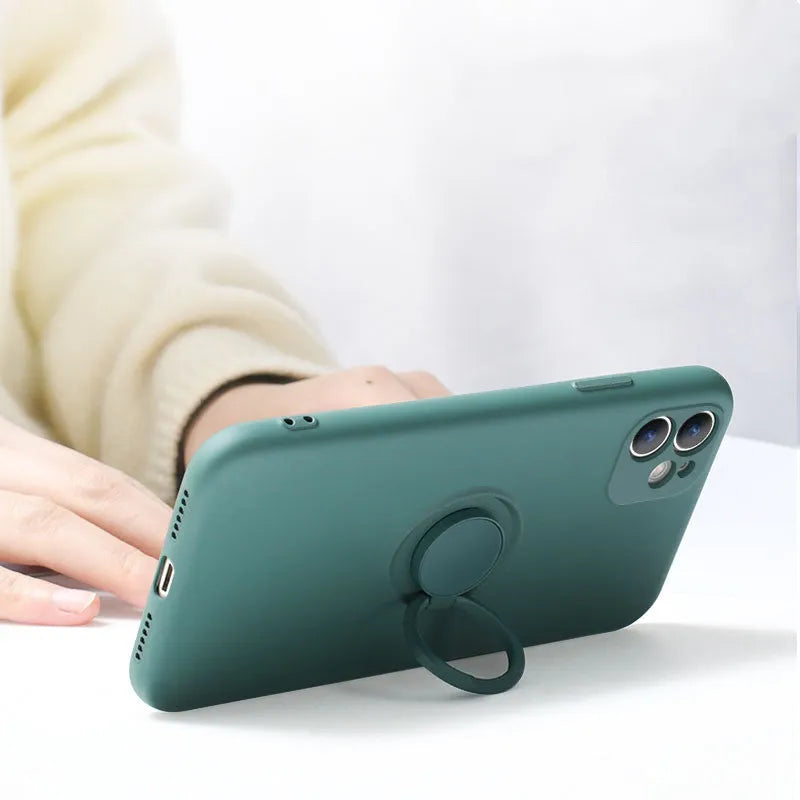 Silicone iPhone case with built-in ring bracket in various colours