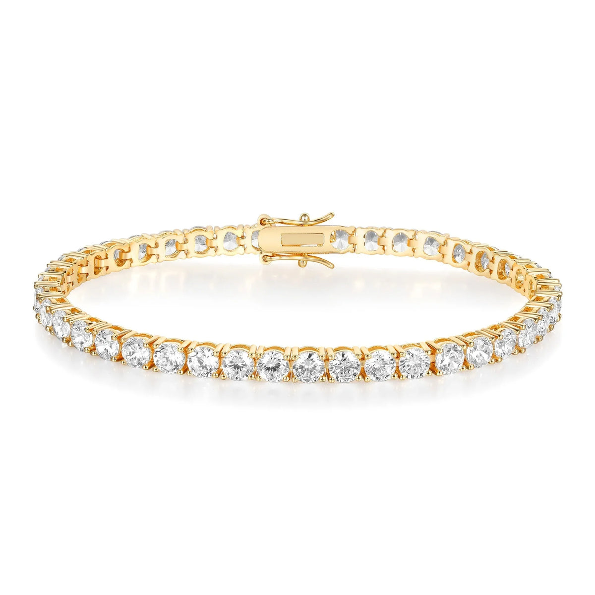 18K gold electroplated zircon tennis bracelet and necklace set, 2mm wide, in gold or silver colour.