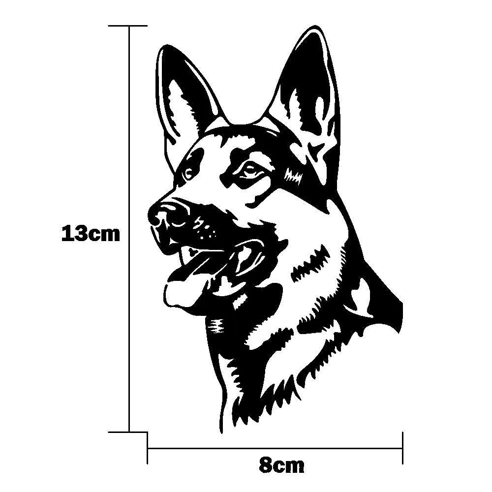 Reflective Alsatian German Shepherd dog pattern car bumper sticker, 13cm by 8cm.