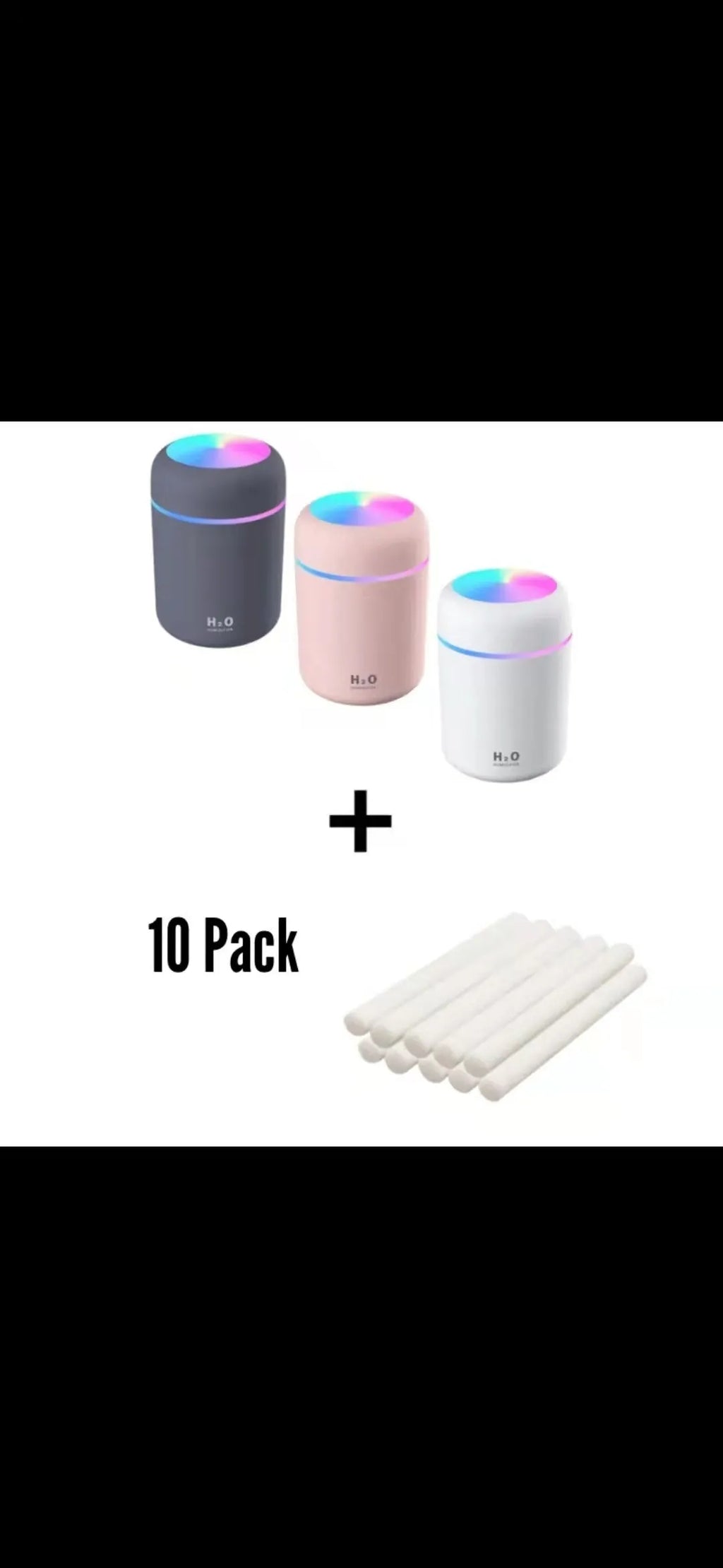 Pink USB desktop humidifier with 300ml water tank and colourful atmosphere lighting