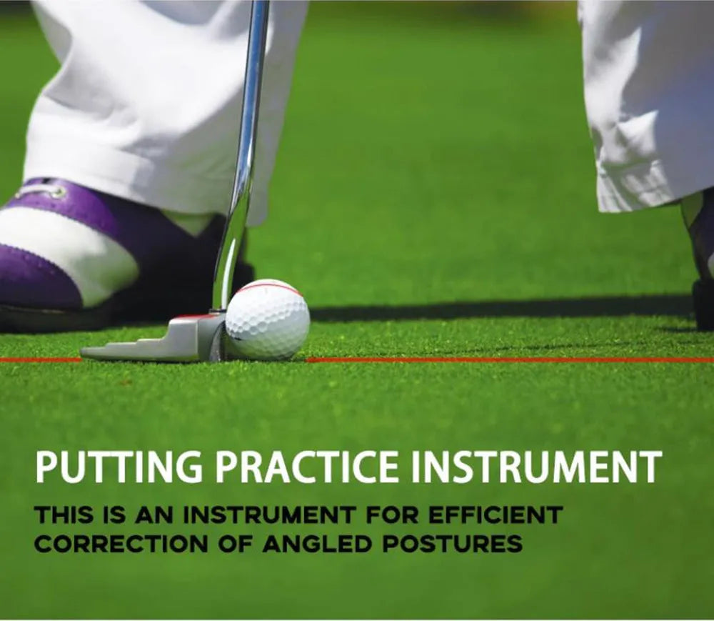 Black golf putting laser aiming instrument attached to putter for alignment practice