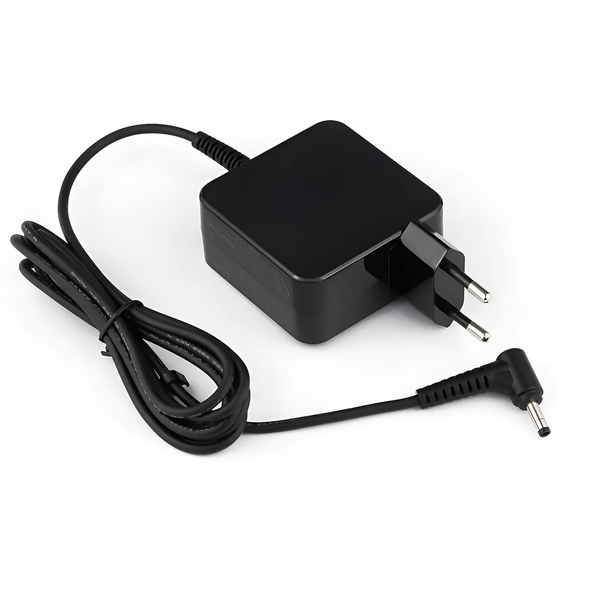 Black 45W laptop power adapter with US plug and charging cable, dimensions 99.3mm by 36.5mm by 61.8mm