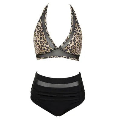 Women's black polyester bikini swimsuit set with top and briefs