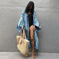 Cotton printed beach cover-up shirt with loose fit and 135cm length for sun protection