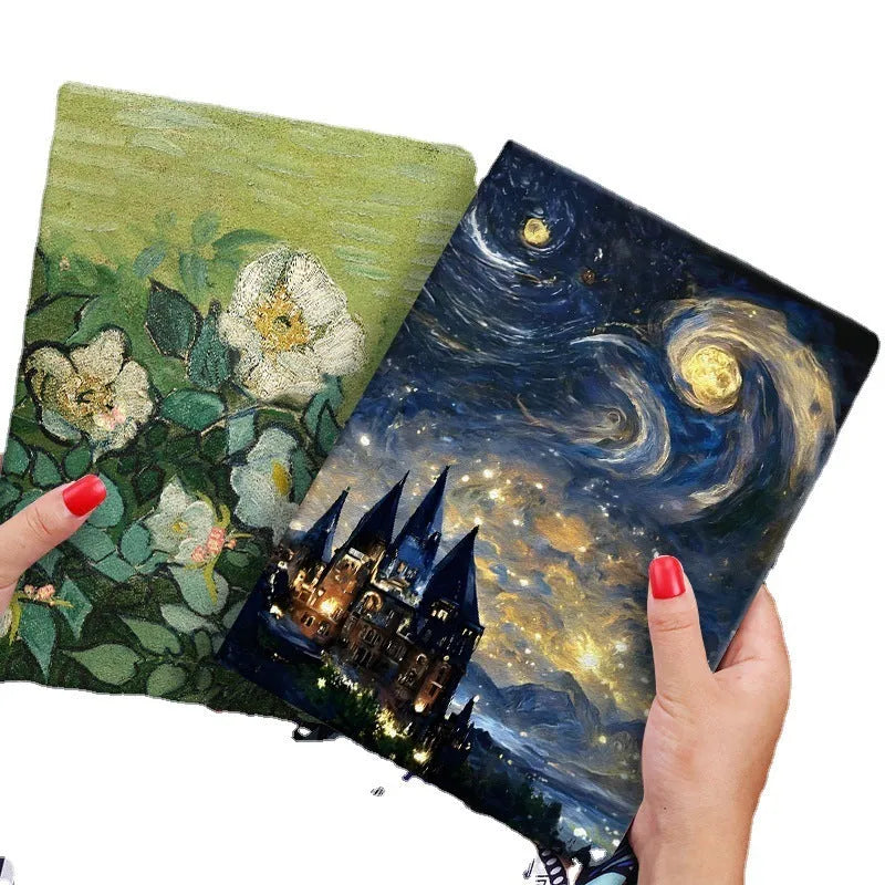 Handmade liquid silicone iPad protective case with flip cover showing floral design patterns