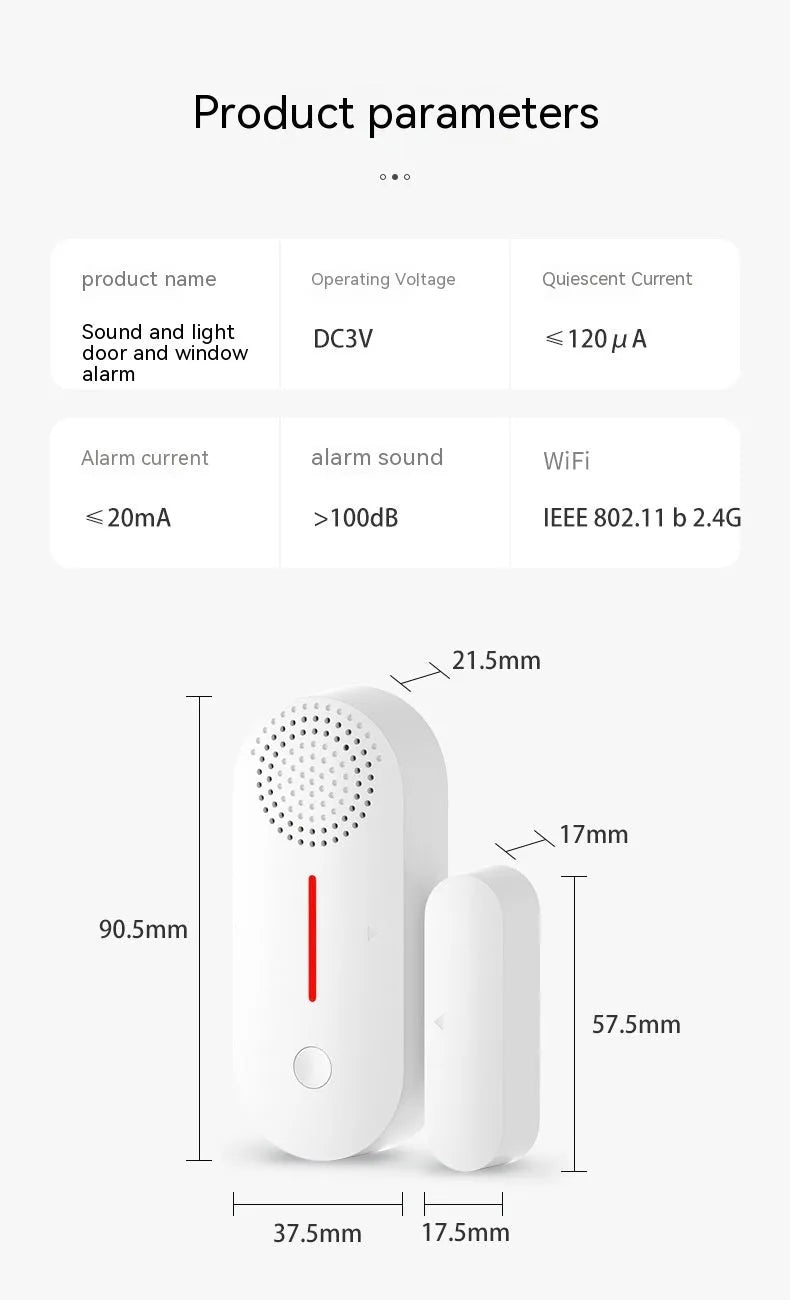 WiFi magnetic door sensor alarm unit for home security with wireless connectivity