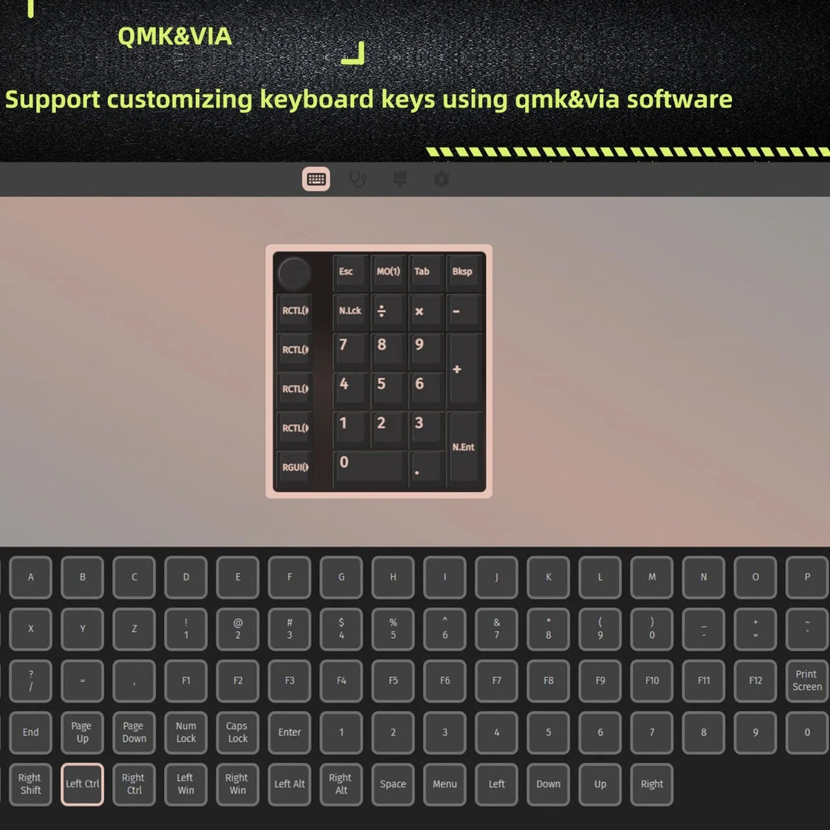 Black and white wireless mechanical Bluetooth numeric keypad with three connection modes.