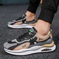 Men's grey mesh casual shoes with round toe and mid-top height design