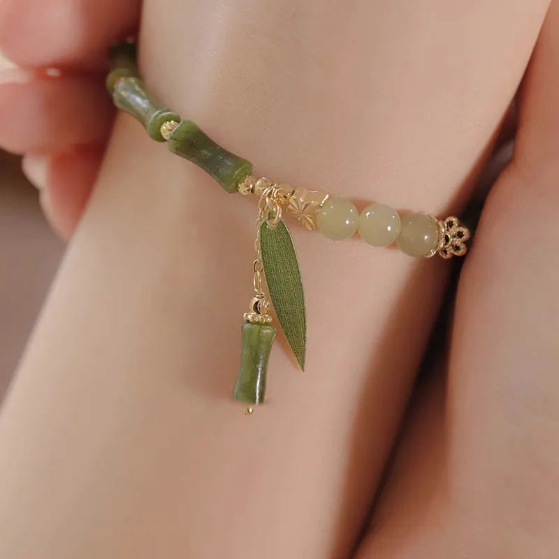 Chinese style bamboo leaf glass bracelet for women with manual processing