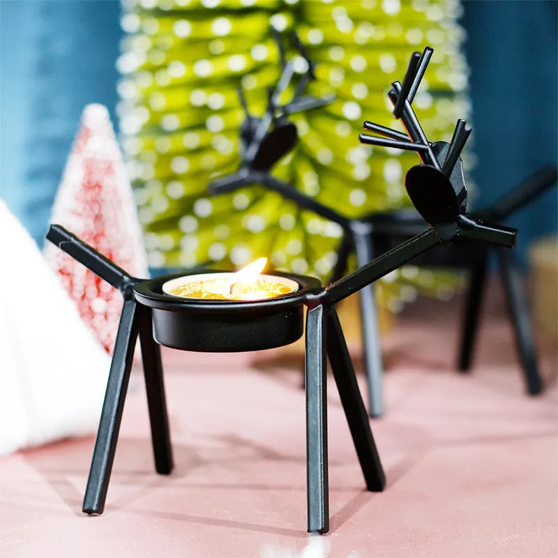 Iron Christmas deer candlestick holder with elk silhouette design