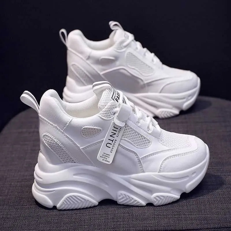 Women's black mesh platform casual shoes with an elastic toe holder and TPR sole