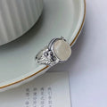 Copper adjustable opening ring with white chalcedony vintage finish and U-shaped design