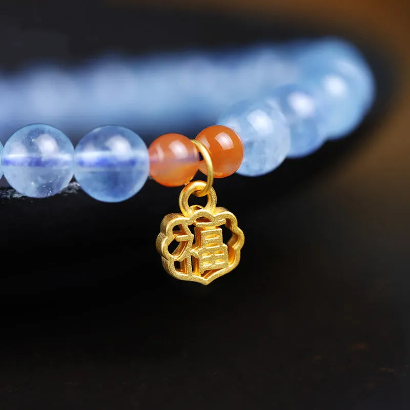 Ice translucent aquamarine crystal bracelet with 8mm round beads and sequin decoration