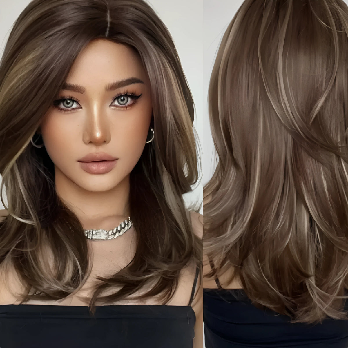Mid-length curly synthetic wig with gradient colour effect in three colour options
