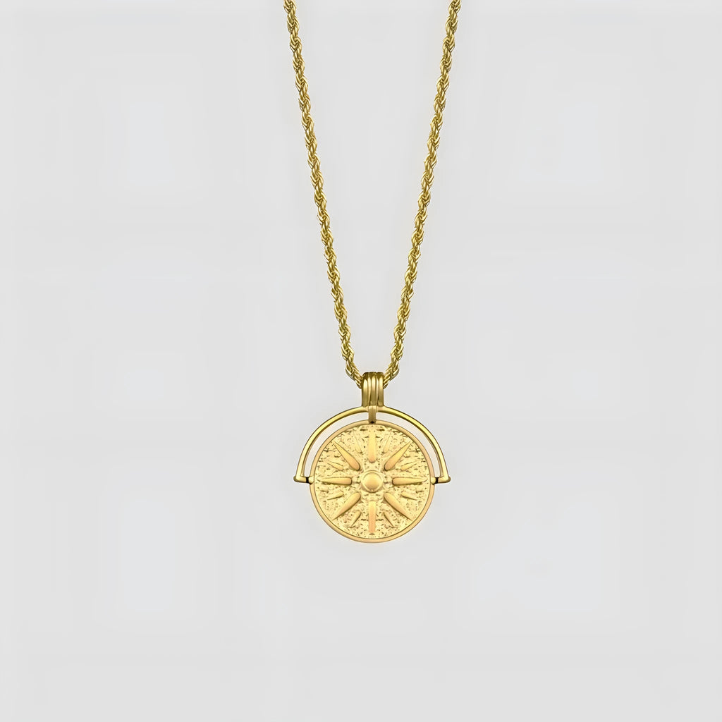 Titanium steel sunflower pendant necklace with embossed design and adjustable length