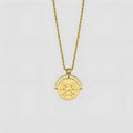Titanium steel sunflower pendant necklace with embossed design and adjustable length