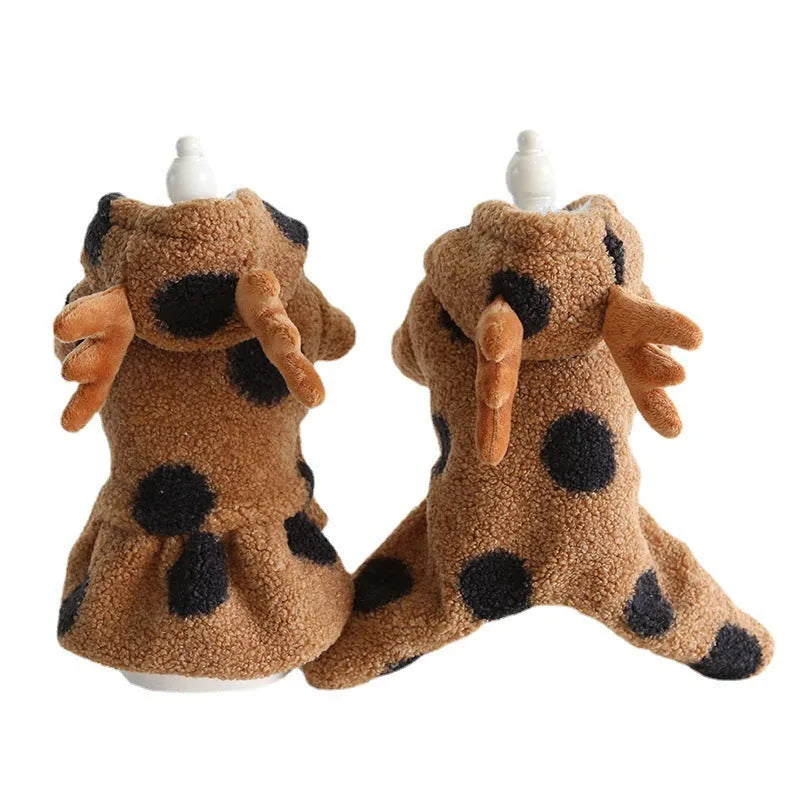 Polka dot pet clothing for dogs and cats with elk design in skirt and four-leg styles