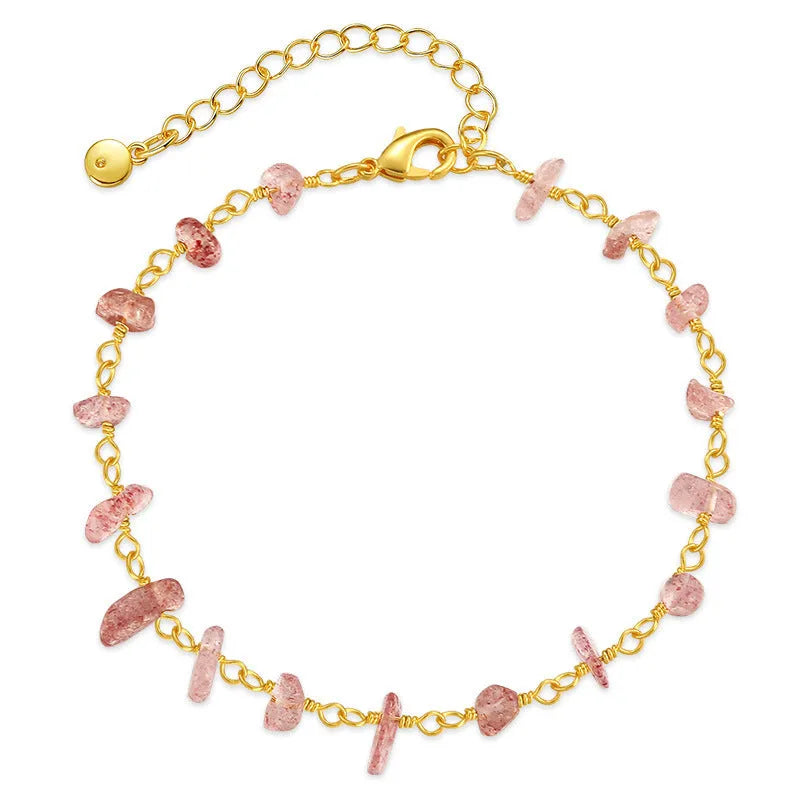 Women's turquoise gravel bracelet with irregular beads, 18K copper, and crystal accents