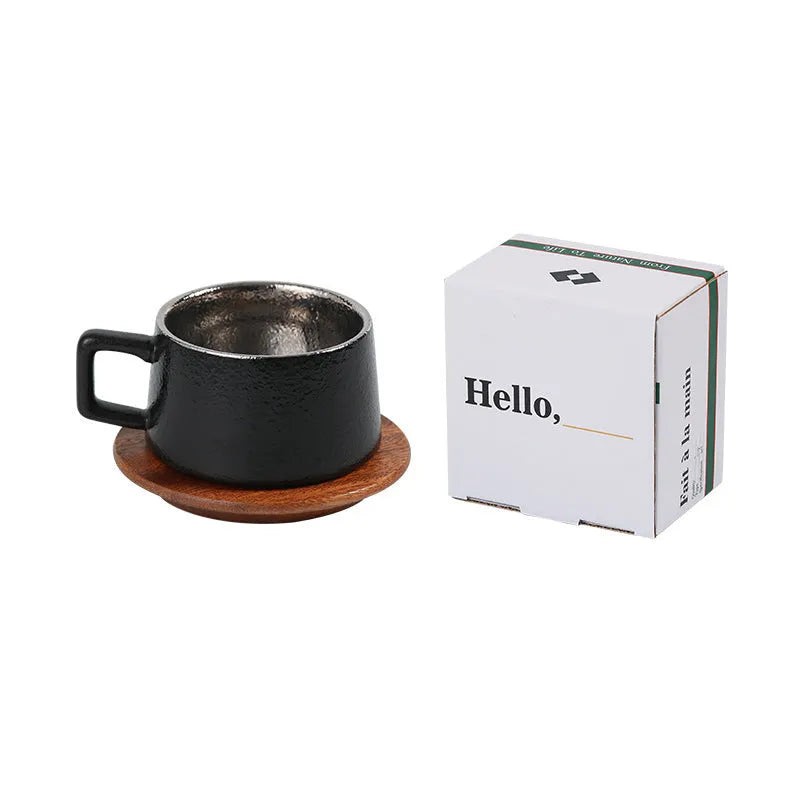 Gold-plated office gift tumbler coffee cup set with irregular shaped cup and decorative packaging