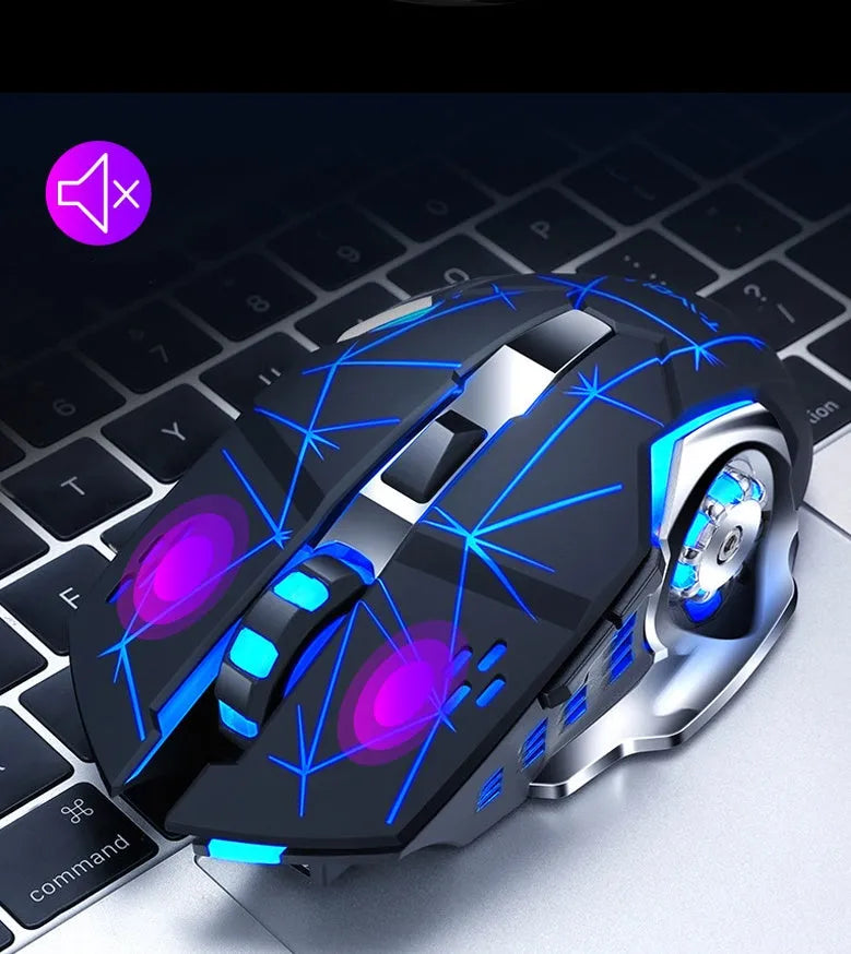 Black and white wireless silent mouse with 6 buttons and 2400 DPI sensor for laptops