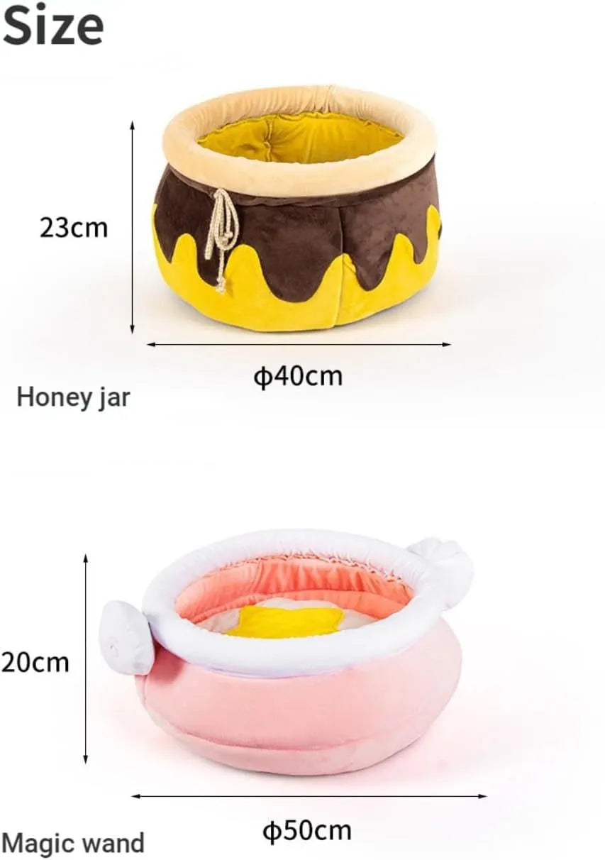 Honey pot magic shape cat bed with removable pad in pink or yellow colour