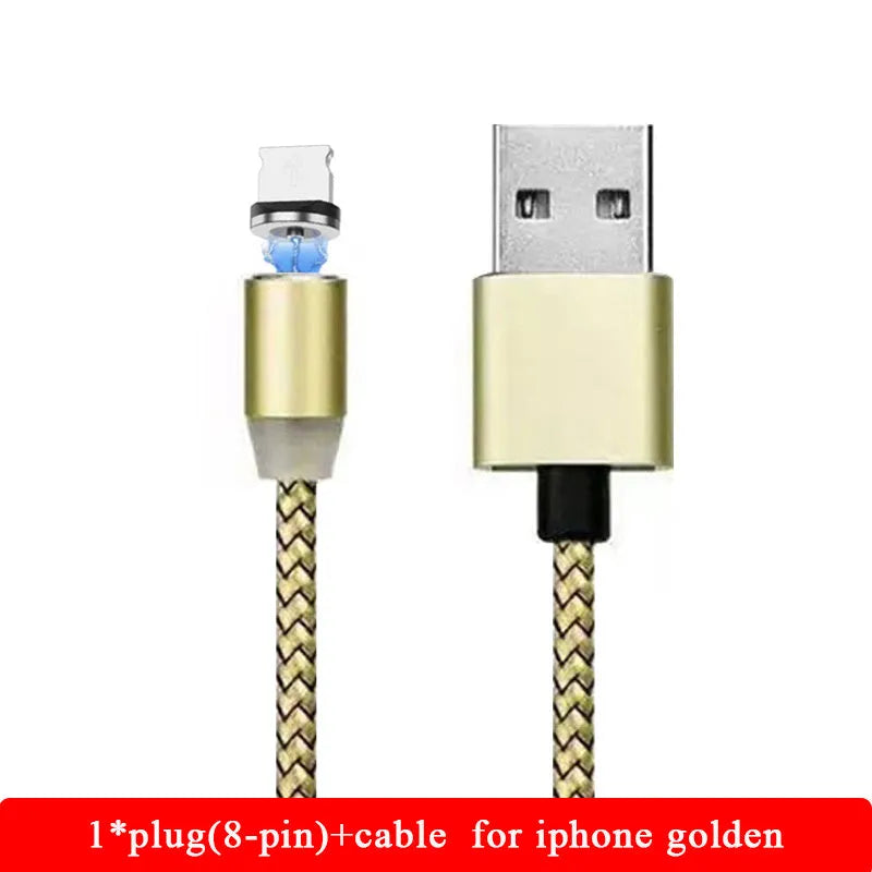 1 metre magnetic LED charging cable with cotton yarn weaving and aluminium shell for Apple iPhone compatibility
