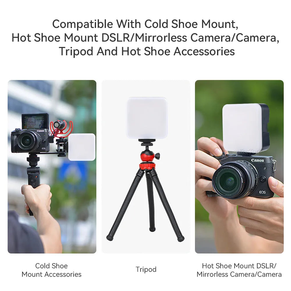 Universal LED mini square top flash light on a tripod, showing compact size and rotatable head.