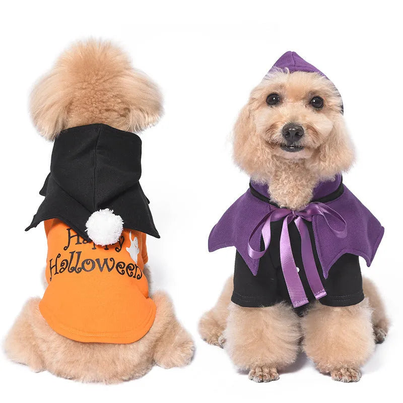 Halloween pumpkin dog clothes black orange cotton sweater shawl outfit