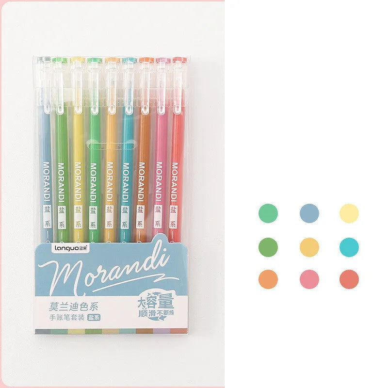 Set of nine retro gel pens with 0.5mm needle tips in Japanese-inspired colour collections for student notes