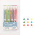 Set of nine retro gel pens with 0.5mm needle tips in Japanese-inspired colour collections for student notes