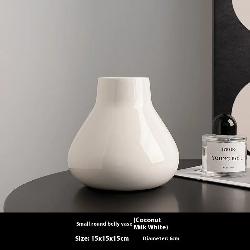 Ceramic round belly French-style vase with decorative flowers in black or white colour options