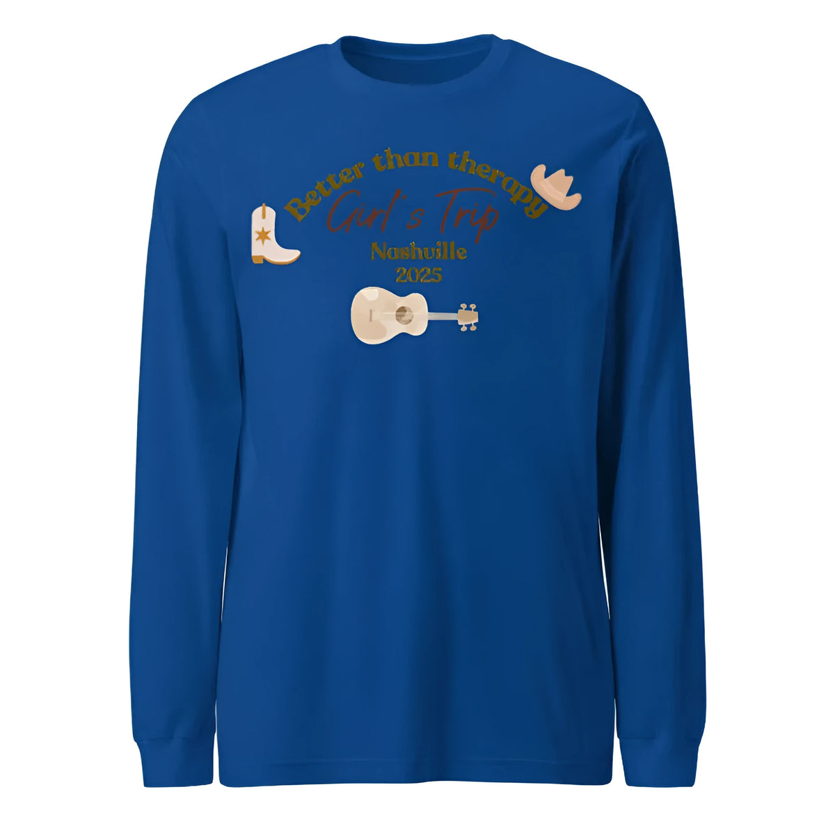 Blue men's loose fit polyester sweater with printed letters and patterns, round neck pullover design