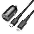 Baseus electro-optical grey 30W PPS fast car charger with single USB port and 1 metre cable