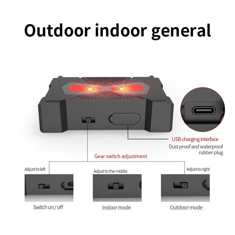 Black solar ultrasonic animal repeller for outdoor pest control with USB charging cable