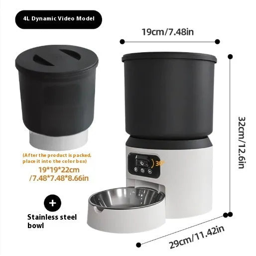 4L smart pet feeder with stainless steel bowl and control panel
