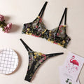 Floral mesh bra with steel ring T-back construction in skin colour