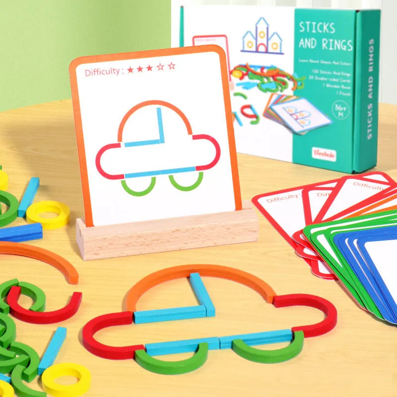 Wooden children's thinking training puzzle, creative stick and ring colour, 23 x 16.8 x 3.5cm early education board