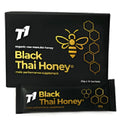 340g jar of T1 Black Thai Honey with dark black colour visible through glass