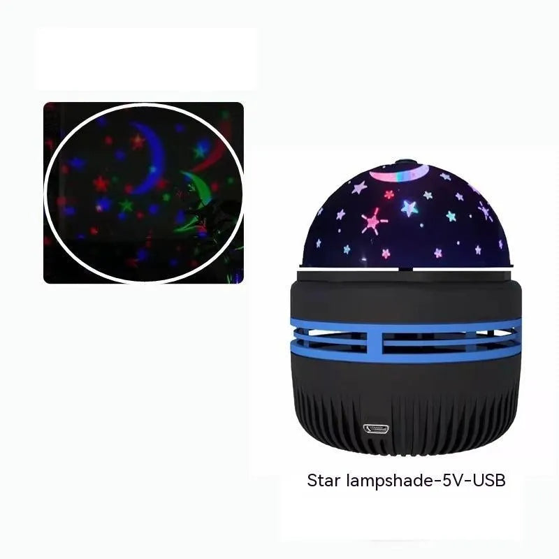 Mini crystal magic ball atmosphere projector showing starry sky and aurora light projection on a dark background.