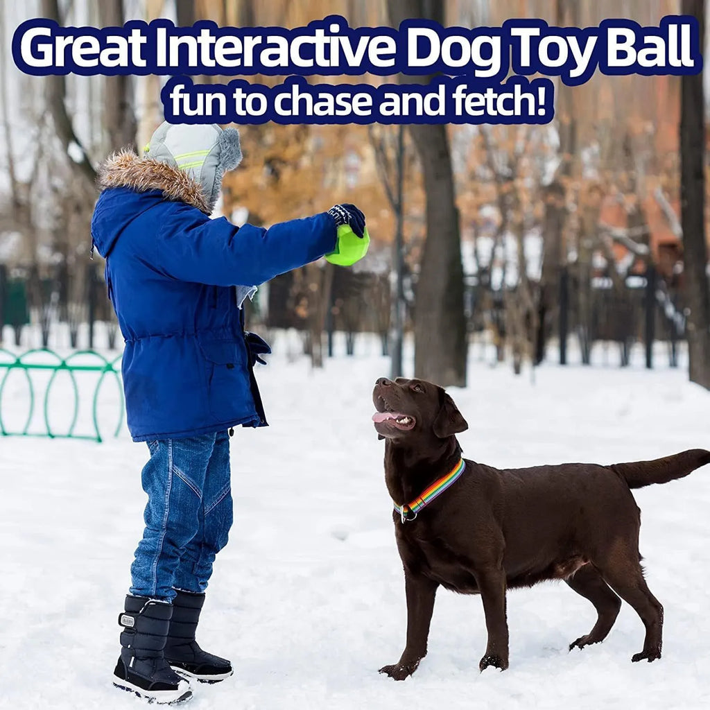 Green natural rubber dog chew ball with squeaker for large breed aggressive chewing dogs