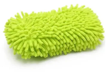 Silvery green car wash sponge block measuring 14x25cm with chenille microfiber construction