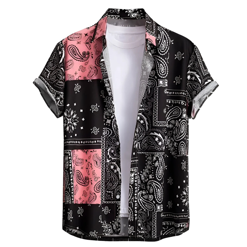 Men's slim fit Hawaiian short sleeve shirt in cardigan style with digital printing