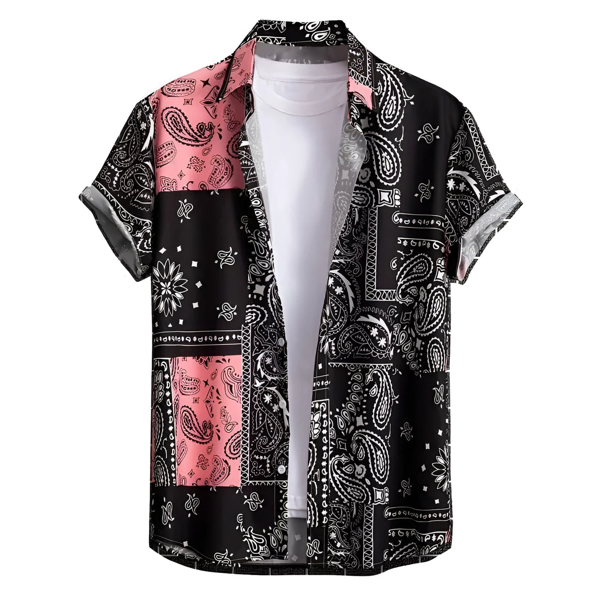 Men's slim fit Hawaiian short sleeve shirt in cardigan style with digital printing