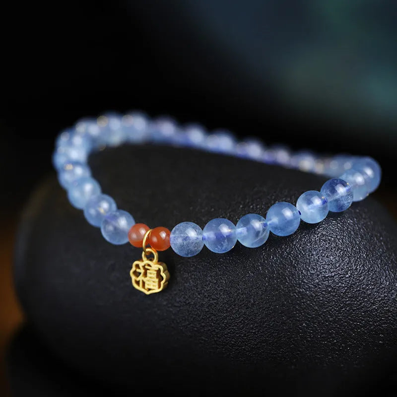 Ice translucent aquamarine crystal bracelet with 8mm round beads and sequin decoration